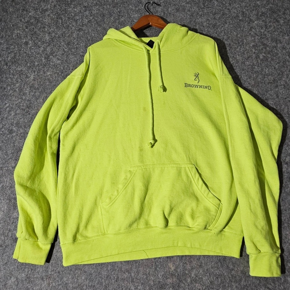 Browning Hoodie Mens XL Neon Yellow Graphic Pullover